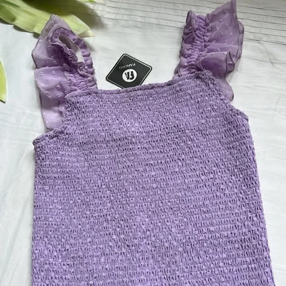 NWT FARORO Bodycon Casual Puff Sleeve Smocked Midi Dress - Picture 6 of 10